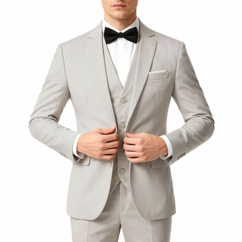 YFFUSHI Men's 3 Piece Suit Set One Button Solid Blazer Jacket Vest Pants for Business, Wedding and Prom - Image 1